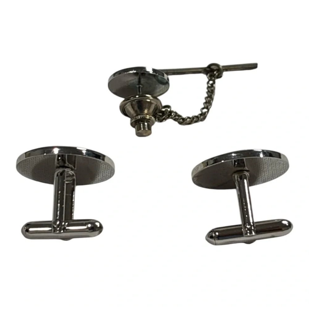 Vintage Swank Silver-Tone Cufflinks and Tie Clip Set Classic Men’s Accessories
